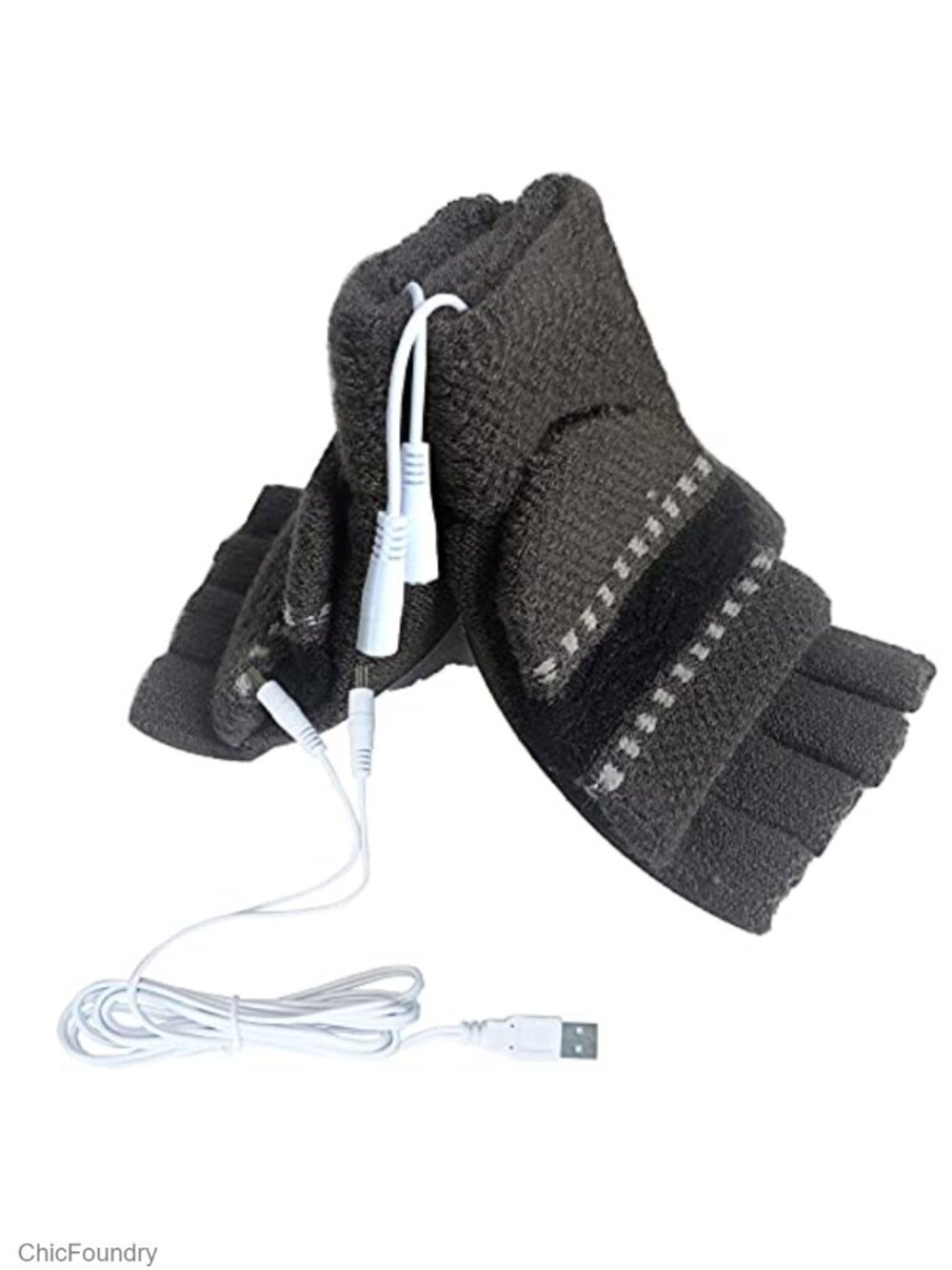 USB Heated Knit Gloves Half Finger Convertible Winter Typing Gloves